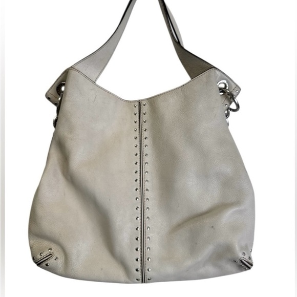Handbags - Leather Stud-Trim Hobo Bag in Light Gray